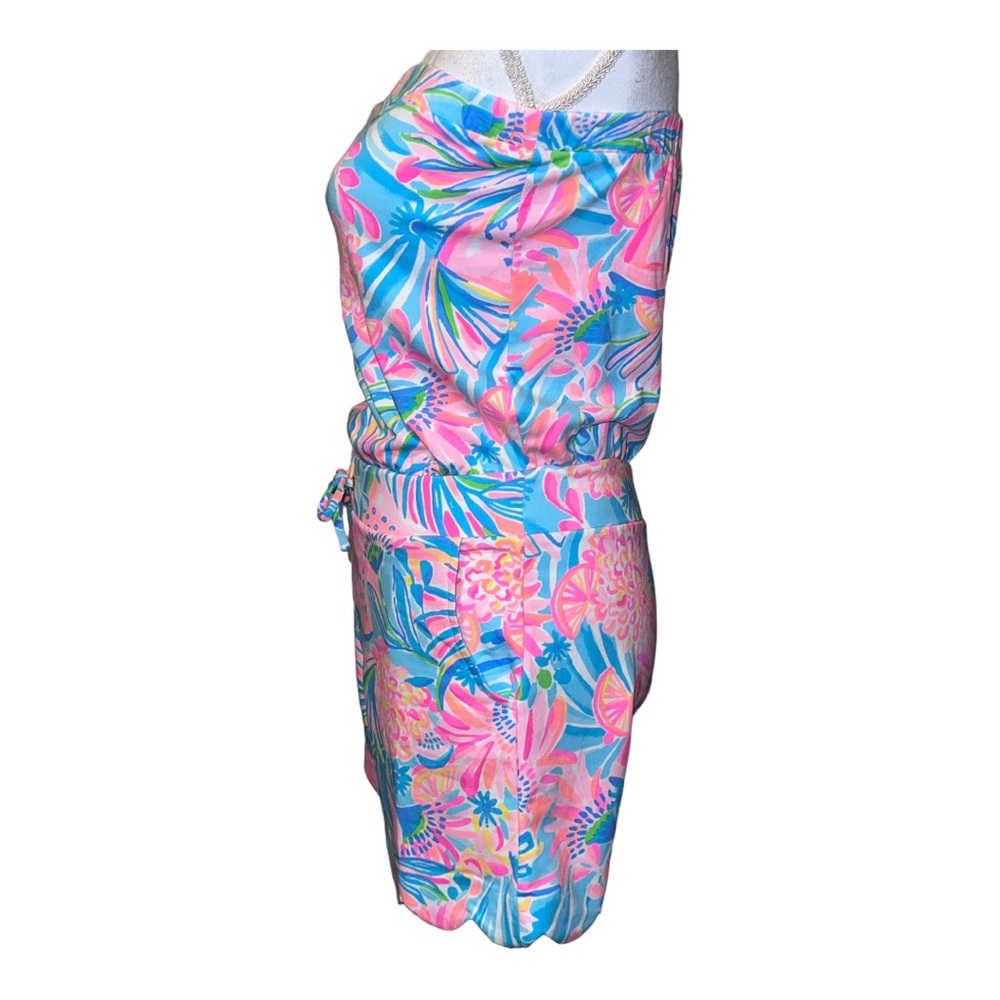 Lilly Pulitzer Jace Strapless Shorts Romper with scalloped hem - Tropical Punch - Picture 4 of 13